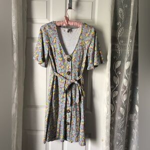 ASOS front button design belted floral printed dress, about knee length, size 8